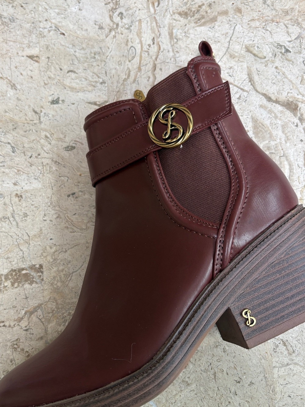 Sam &Libby Natalia Ankle Boots Chestnut Faux Leather Size 7